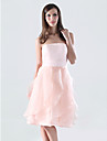 A-line Strapless Knee-length Organza Over Satin Bridesmaid/Wedding Party Dress 