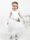Ball Gown Jewel Tea-length Satin Tulle Flower Girl Dress