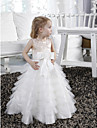 A-line Jewel Floor-length Tulle Satin Flower Girl Dress