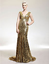Trumpet/Mermaid V-neck Sweep/Brush Train Sequined Evening Dress inspired by Kellie Pickler 