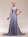 Trumpet/Mermaid V-neck Chiffon And Stretch Satin Court Train Evening Dress Inspired by Christina Applegate  