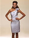 Sheath/Column One Shoulder Knee-length Satin Cocktail Dress 