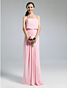 Sheath/Column Strapless Floor-length Chiffon Over Elastic Woven Satin Bridesmaid Dress 