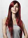 Capless Extra Long Straight Red Synthetic Wig Side Bang