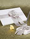 livro de visitas casamento branco e uma caneta definido com prata e pérola arco