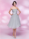 A-line Strapless Knee-length Chiffon Cocktail Dress With Beading