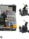 2 støbejern tatovering pistol kit med lcd strømforsyning og 40 blæk