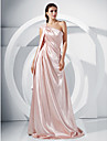 A-line One Shoulder Sweep/ Brush Train Satin Evening Dress