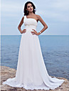 Sheath/Column One Shoulder Court Train Chiffon Wedding Dress 