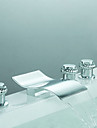 Contemporary Two Handles Waterfall Tub Faucet with Hand Shower (Chrome Finish)