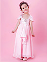 A-line Ankle-length Flower Girl Dress With Square Neck In Stretch Satin And Chiffon 