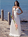 Sheath/Column Straps V-neck Court Train Elastic Woven Satin Wedding Dress 