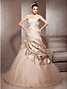  A-line Strapless Court Train Satin And Tulle Wedding Dress