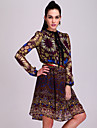 TS Tribal Puffy Sleeve Chiffon Dress