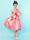 A-line One Shoulder Tea-length Taffeta Junior Bridesmaid Dress 