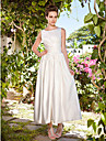 A-line Scoop Ankle-length Satin Wedding Dress