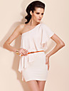 ts um ombro-vestido plissado bodycon