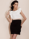 ts zwarte en witte ruche split jurk