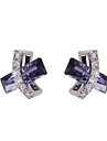 Unique Purple Platinum Plated With  Rectangle Shape Cubic Zirconia Earrings