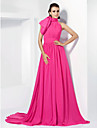 a-line hohen Hals Chiffon-Abendkleid mit Gericht Zug von emma stone bei der 84. Oscar inspiriert