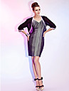 Sheath/Column V-neck Short/Mini Stretch Satin And Tulle Cocktail Dress With A Wrap