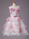 Princess Spaghetti Straps Knee-length Satin Flowers Sleeveless Flower Girl Dress