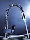 Brass Single Handle Pull Down Kitchen Faucet with Color Changing LED Light - Spring