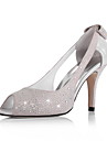 Leather Upper Stiletto Heel Peep Toe With Rhinestone/ Bowknot in Heel Fashion Shoes