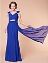 guaina / colonna scollo a V piano di lunghezza madre chiffon del vestito sposa