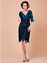 Sheath/Column V-neck Half Sleeve Knee-length Polyester Mother of the Bride Dress