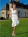 Sheath/ Column One Shoulder Knee-length Asymmetrical Taffeta Wedding Dress