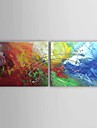 Hand-painted Abstract Oil Painting with Stretched Frame - Set of 2