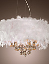 White Feather Chandelier with 3 Lights Crystal Drop Featured