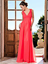 Sheath/Column V-neck Floor-length Chiffon Criss Cross Ruching Beading Evening Dress 
