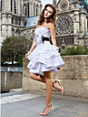 A-line Sweetheart Short/Mini Organza And Satin Wedding Dress With Removable belt