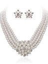 Gorgeous Clear Crystals And Imitation Pearls Jewelry Set,Including Necklace And Earrings