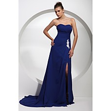 wholesale A-line Strapless Court Train Elastic Woven Satin Evening/ Prom Dress (FSD0258)