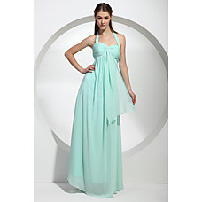 wholesale A-line Halter Floor-Length Chiffon Matte Satin Bridesmaid/ Wedding Party Dress (CXWH003)
