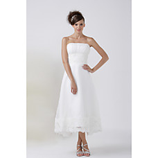 Großhandel a-line strapless Tee-Länge Satin Tüll Brautkleider für die Braut / Empfang Kleid (hsx1194)