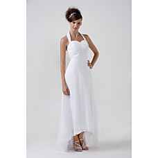 Großhandel Reich Halfter asymmetrische ärmellosen Chiffon Satin Hochzeitskleid für die Braut / Empfang Kleid (wsw0051)