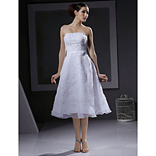 Großhandel a-line strapless Tee-Länge Satin Tüll Brautkleider für die Braut (hsx1200)