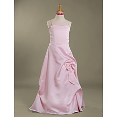 wholesale A-line Spaghetti Straps  Floor-length Satin Junior Bridesmaid Dress(WSD0270)