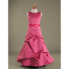 wholesale Ball Gown Jewel Floor-length Satin Junior Bridesmaid Dress (WSD0297)