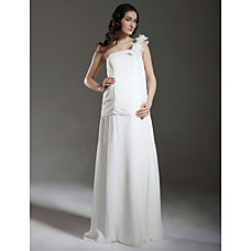 Großhandel Reich eine Schulter bodenlangen Satin Chiffon Mutterschaft Brautkleid (wsm0198)