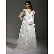 Großhandel Reich off-die-Schulter-Sweep Zug elastisch gewebte Satin Tüll Mutterschaft Brautkleid (wsm0197)