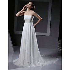Großhandel Reich strapless Kathedrale elastischen Zug Chiffon-Seide wie Satin Hochzeitskleider / Empfang Kleid (hsx227)