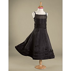 wholesale A-line Spaghetti Straps  Tea-length Organza  Satin Junior Bridesmaid Dress(WSD0290)