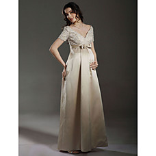 Großhandel Reich V-Ausschnitt bodenlangen Satin Spitze Mutterschaft Brautkleid (wsm0225)