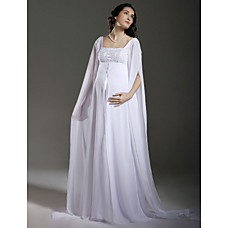 Großhandel Empire Square Sweep / Pinsel Zug Chiffon elastische Gewebe Satin Mutterschaft Brautkleid (wsm0229)