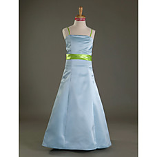 wholesale A-line Spaghetti Straps Floor-length Satin Junior Bridesmaid Dress (WSD0283)